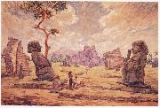 unknow artist Oil painting. Temple ruins in Candi Sewu Sweden oil painting artist